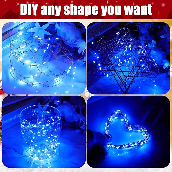 12 Pcs Solar String Lights Solar Mini Teeny Tiny Fairy Firefly Twinkle Light Waterproof 16ft 50 LEDs Garden String for Outdoor Garden Backyard Christmas Decoration(Blue Light)