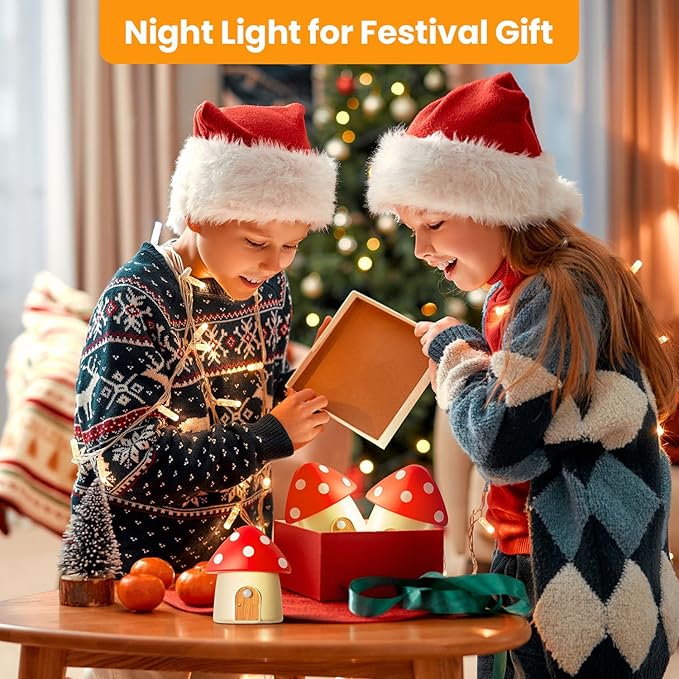 Rechargeable Mushroom Lamp, Motion Sensor Nightlights with 3 Colors and Dimmable, Magnetic for Kitchen, Bathroom, Hallway, Stairs, Bedroom, Kids Gift, Home Decor, Red
