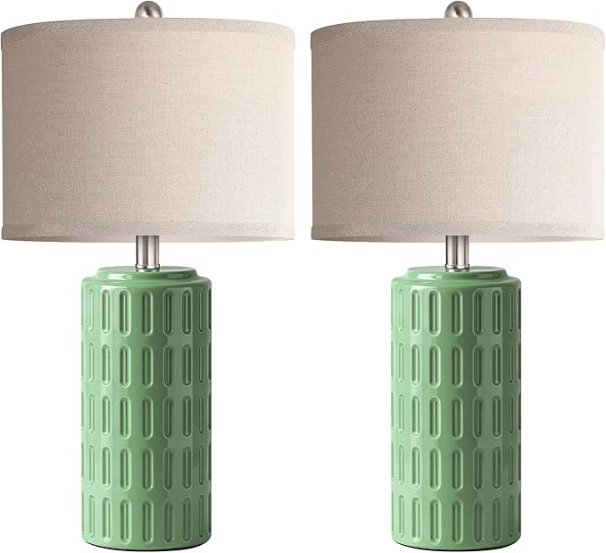 PARTPHONER 23" Farmhouse Modern Ceramic Table Lamp Set of 2 - Green Bedside Lamps for Bedroom & Living Room, Nightstand, Desk, End Table