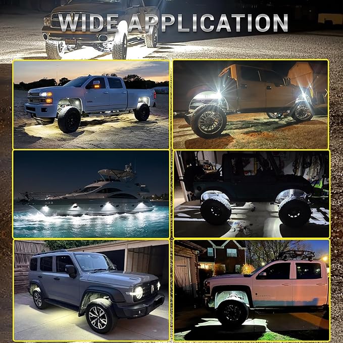 12 Pods Pure White LED Rock Lights with Extension Wires, 6500K Super Bright White Underglow Kit for Truck Trailer Offroad Pickup SXS UTV, IP67 Waterproof Under Trailer Lighting