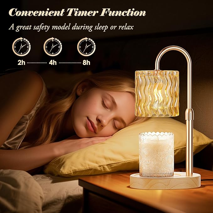 Candle Warmer Lamp with Timer, Birthday Gifts for Women Mom, Height Adjustable Candle Lamp Warmer for Jar Candles, Dimmable Wax Melt Warmer with 2 Bulbs, House Warming Gifts New Home Decor