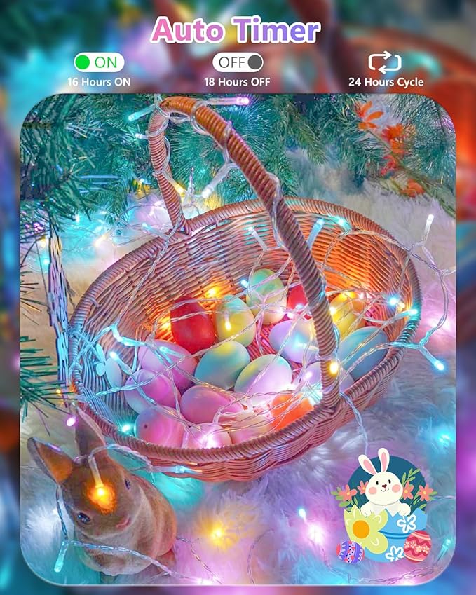 Easter Lights Battery Operated Twinkle Lights, 2 Pack 33FT 100LED Multicolor easter String Lights, 8 Modes Waterproof Pastel Light Indoor Outdoor, Fairy Lights for Room Garden Party Easter Decorations