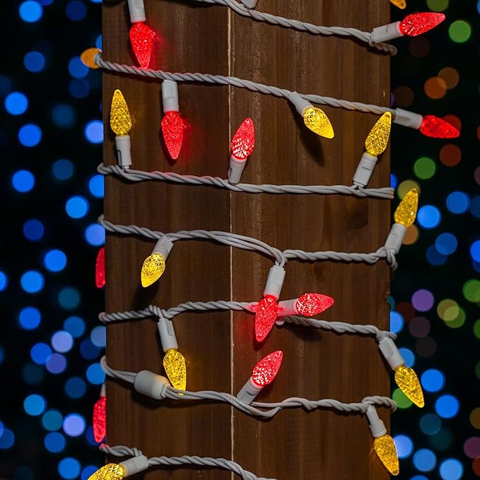‎‎‎Novelty Lights 24FT 70 LED C6 LED Mardi Gras String Lights, Outdoor Christmas Tree Commercial Grade LED String Lights, Christmas Lights Outdoor Tree Decorations Outdoor (Red/Yellow)
