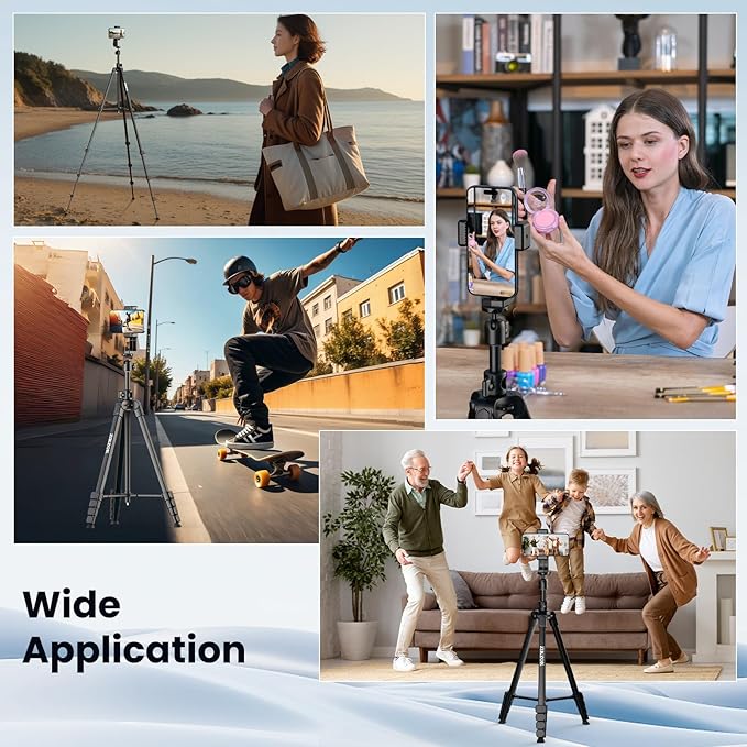 70" Phone Tripod & Selfie Stick, Horizontal Overhead Tripod, Extendable Camera Cell Phone Tripod Stand with Wireless Remote and phone Holder for Filming Video Recording Live Stream