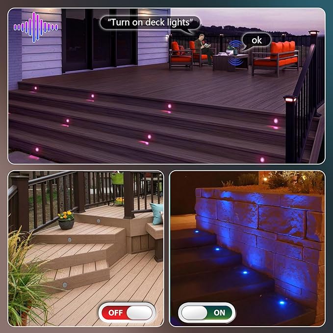 LED Deck Lights Kit,12pcs Φ1.78 Dimmable WiFi-Control Low Voltage Recessed RGB LED Landscape Step Light Waterproof Outdoor Yard Garden Patio Deck Railings Lighting,Fit for Alexa,Google Home