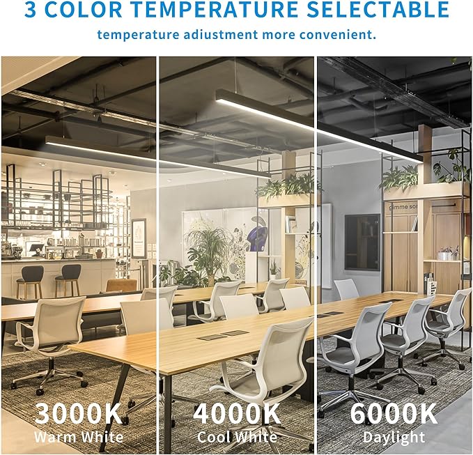 2.4G Remote Series LED Linear Light Fixture with Remote, 4FT 43W Downlight and 7W Uplight, 3000K-6000K Color Changing, Dimmable Hanging Office Shop Light, Black