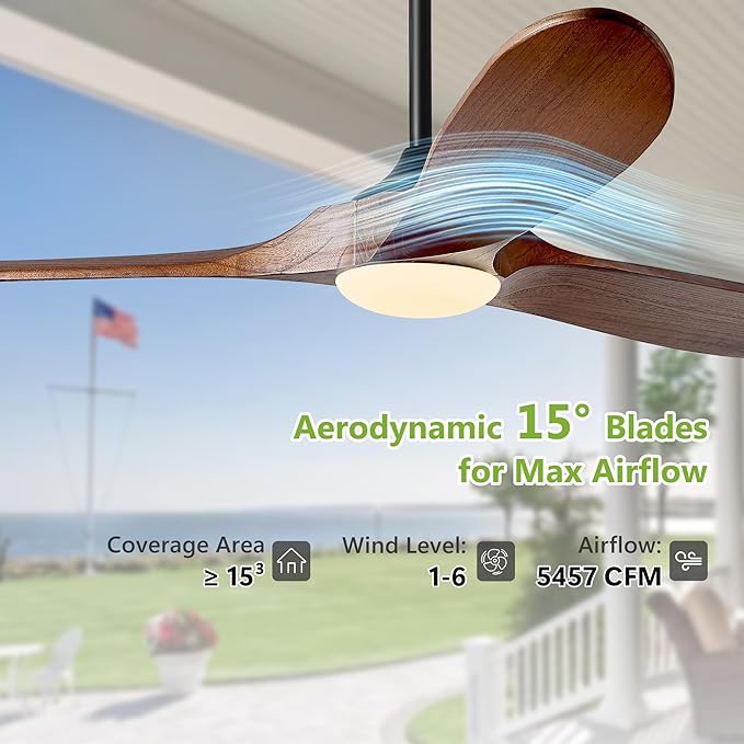 Haipeel 52 Inch Outdoor Ceiling Fans with Lights, Propeller Solid Wood Ceiling Fan with Light and Remote Control 3 Blades Outdoor Fans Quiet for Patios Farmhouse Bedroom, Dark Walnut