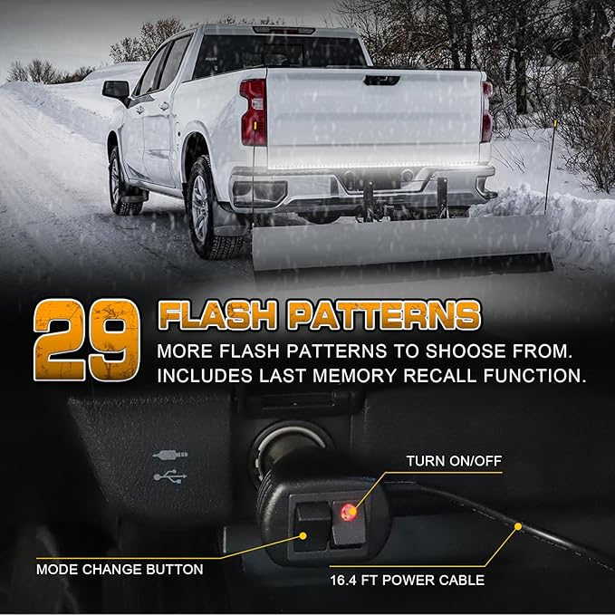 XRIDONSEN 60 inch Truck Tailgate White Strobe Lights Strip 360 LED Tail Emergency Light Bar Flashing Warning Hazard Safety Rear Lights for Tow Plow Trucks Construction Vehicles Pickup Trailer
