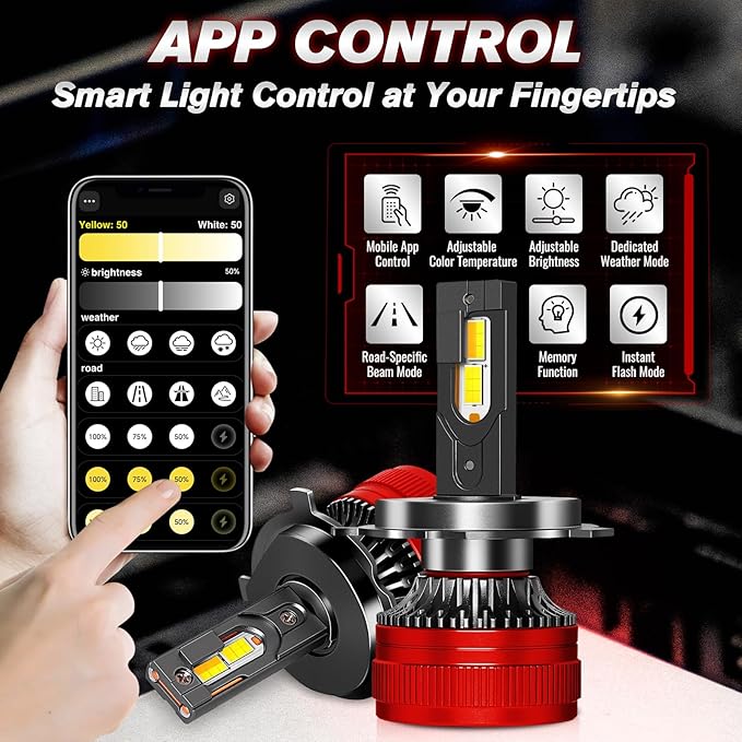 H4 Smart Bulbs, App Dimming & Color Temperature (3000K-6500K), Plug and Play, Pack of 2
