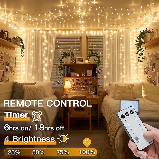 suddus 200 Led Connectable Christmas Lights Outdoor Waterproof, 66ft Fairy Lights Plug in with Remote, Warm White Christmas Tree Light Indoor for Bedroom, Dorm, Xmas Party, Porch, Patio, Garden Decor