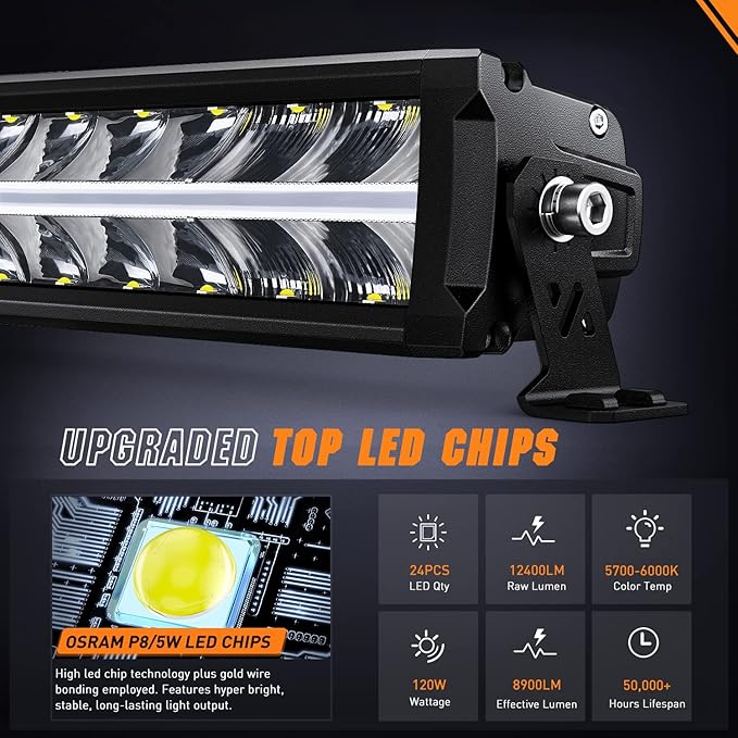 Nilight 16 Inch LED Light Bar DRL 120W 12400LM Anti-Glare Flood Spot Offroad LED Driving Light IP68 w/ 16AWG DT Connector Wiring Harness for Pickup Truck SUV ATV UTV Boat 4x4 Jeep