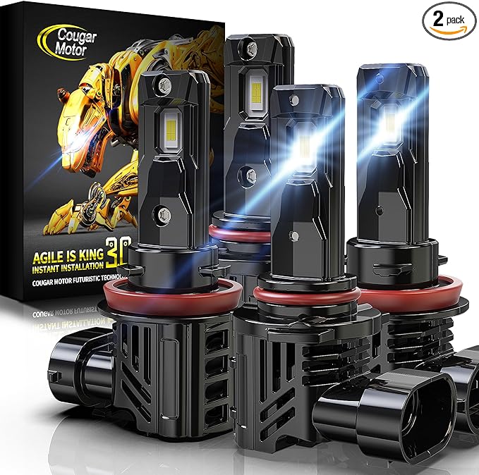 Cougar Motor 9005 H11 Bulbs, HB3 H8 H9 Fog Lights Bulb Combo (2 Sets) Wireless 6500K Slim Compact Design Non-polarity Fog Light Driving Light Bulbs, Plug-N-Play Pack of 4