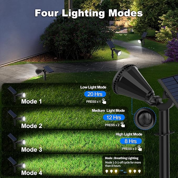 Solar Spot Lights Outdoor, 4 Modes/8 Pack Solar Spotlights Waterproof, 180° Adjustable Powered Landscape Lights, Outdoor Solar Lights for Yard Garden Pathway Flag Tree Wall Statue Cool White