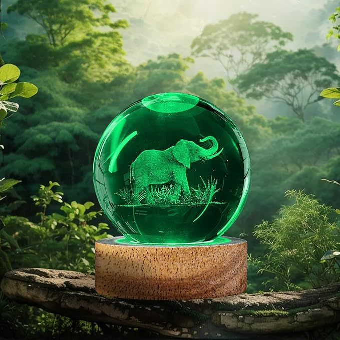 3D Elephant Crystal Ball Night Light Elephant Gifts for Women, 60mm Elephant Figurine Glass Lamp with 16 Colors and Remote Unique Elephant Room Decor Birthday Christmas Gifts for Boys Girls Teen