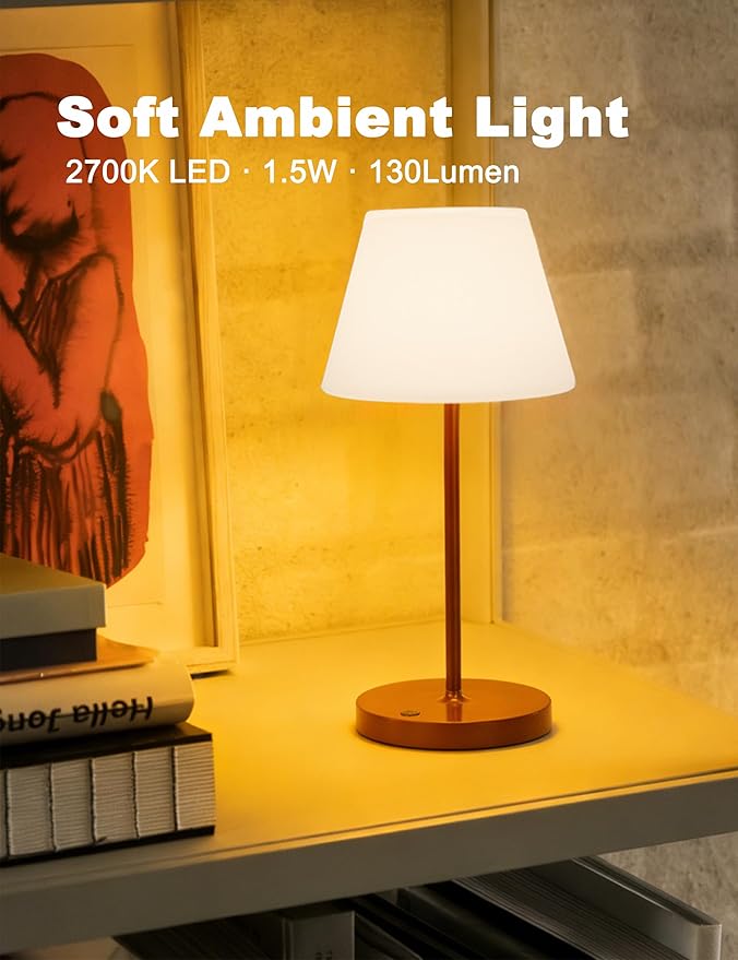 Mini LED Cordless Table Lamp Rechargeable, 3000mAh Battery Operated Shower Lamp Waterproof, Touch Dimmable 2700K Night Light for Patio Camping Dining Outdoor (Mini Brick Red)