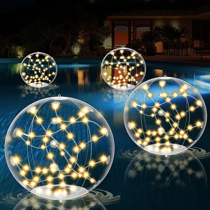 4 Pack Outdoor Solar Pool Lights, 14.5" Floating LED Light Up Balls with Remote, 3000K Warm Glow, Dimmable & Auto On at Dusk, IP68 Waterproof, 3 Modes – Perfect for Garden, Pool, Beach & Party