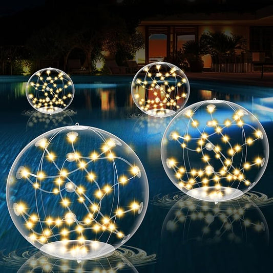 4 Pack Outdoor Solar Pool Lights, 14.5" Floating LED Light Up Balls with Remote, 3000K Warm Glow, Dimmable & Auto On at Dusk, IP68 Waterproof, 3 Modes – Perfect for Garden, Pool, Beach & Party