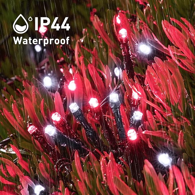 JMEXSUSS 2 Pack Solar String Lights Outdoor Waterproof, Total 400 LED 151FT Solar Christmas Lights Outdoor, 8 Modes Christmas Light for Outside Patio Yard Tree Decorations, Red and White