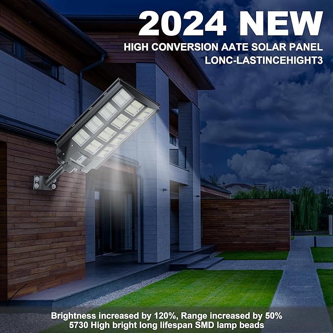 loyoele Solar Street Light 8000W Outdoor Waterproof, Solar Outdoor LED Street Light 120000 Lumens 7000K Dusk to Dawn, LED Wide Angle Lamp with Motion Sensor, for Parking Lot, Yard 1-Pack