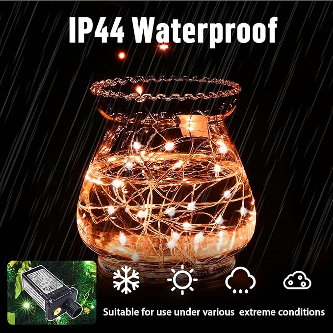 LAMPHOME Halloween Fairy Lights Plug in, 33Ft 100 LEDs Waterproof Twinkle Firefly Lights, Adaptor Included, Starry String Lights for Wedding Indoor Outdoor Christmas Patio Garden, Orange