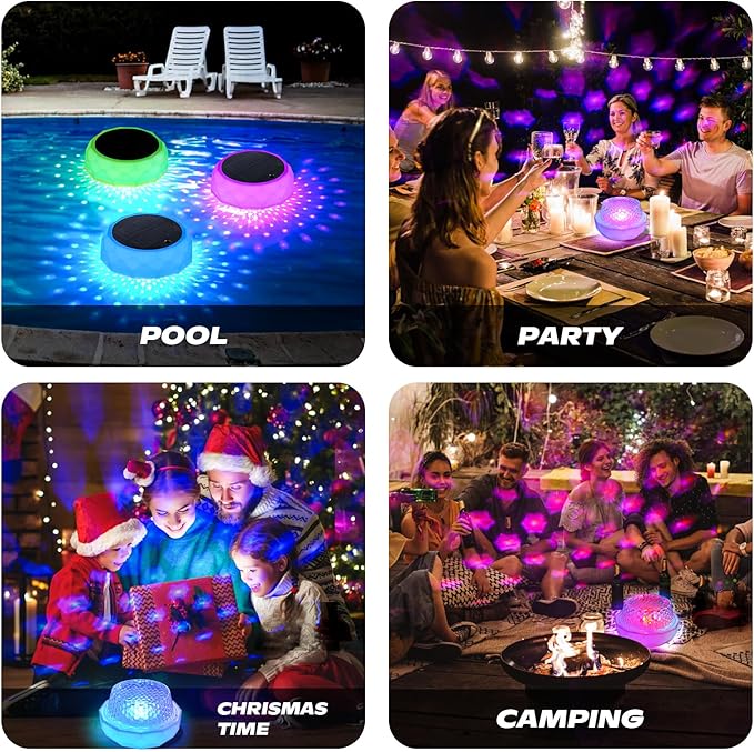 Floating Pool Light, Solar Rechargeable, Color-Changing IP68 Waterproof LED Solar Lights for Pools, Suitable for Garden Path and Party Decorations (1 Pack)