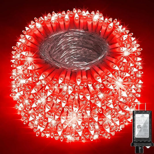 750 LED 240FT Christmas String Lights Outdoor, 12 Pro Modes and Timer Memory & Brightness, Plug in Outdoor Waterproof Clear Wire Twinkle Light for for Xmas Yard Tree Wedding Party Decor (Red)