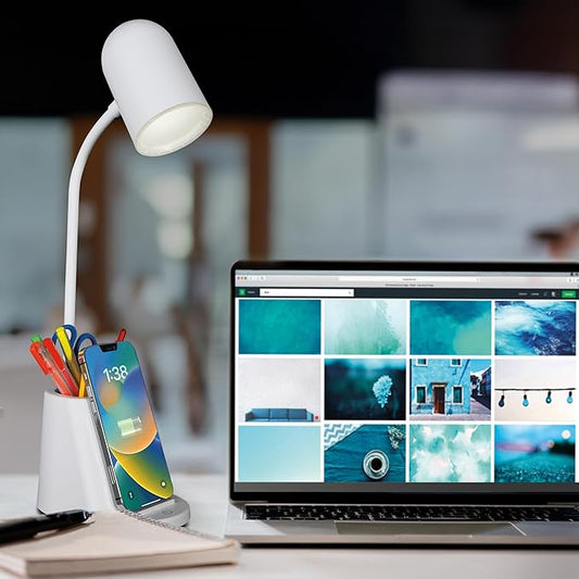 OttLite Aglow LED Desk Lamp with Wireless Charging Stand, 3 Color Temperatures, Storage and Organization Area, Book Light, Table Lamp Reading Light, Work Light, Desk Lights for Home Office or Bedside