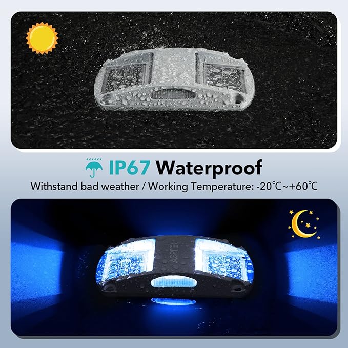 AGPTEK Solar Driveway Lights 4 Pack, Solar Deck Lights Outdoor Dock Marine Lights LED Dock Lights Solar Powered Waterproof Driveway Marker Lights for Warning Step, Sidewalk, Pathway, Garden, Yard