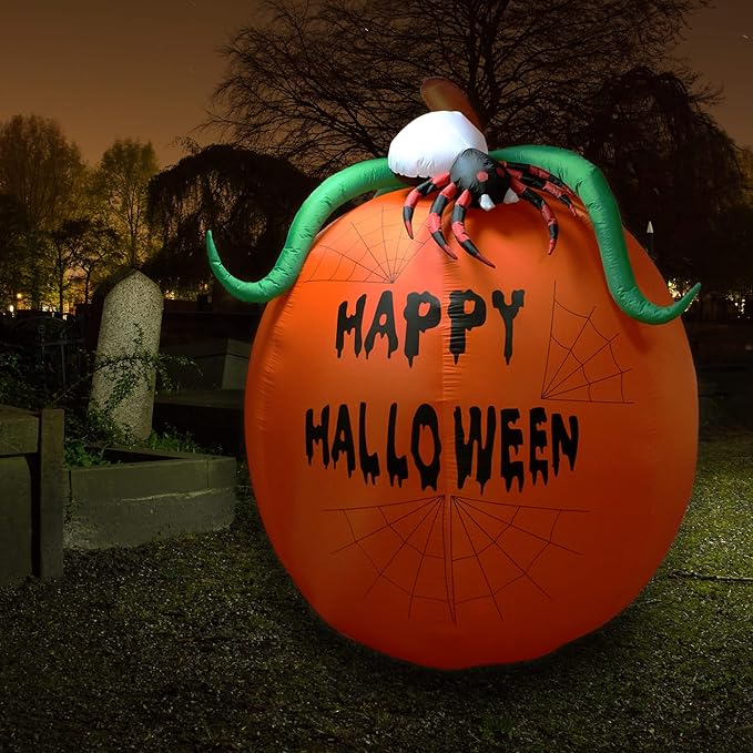 6Ft Pumpkin Lighted Halloween Inflatable Pumpkin Spider LED Lights Decor Outdoor Indoor Holiday Decorations, Blow up Lighted Yard Decor, Giant Lawn Inflatables Home Family Outside