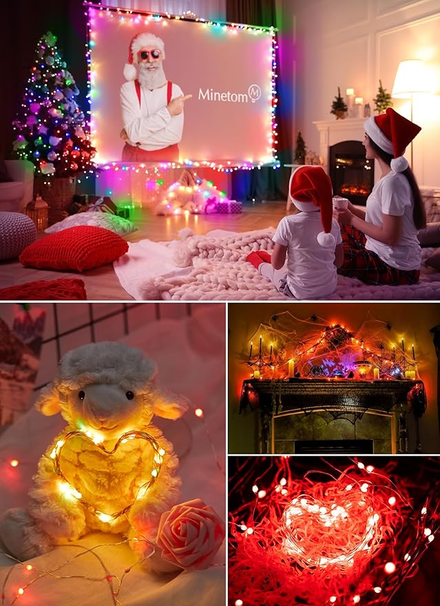 Minetom Fairy Lights Color Changing - 66FT 200 LED String Lights with Remote, 16 Single Colors & 6 Holiday Colors, USB Fairy Light Indoor with 12 Mode, Christmas Light for Bedroom Halloween Decoration