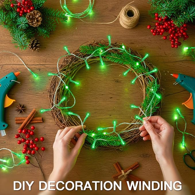 suddus 100 LED Green Christmas Lights with Remote, Clear Wire Green String Lights Plug in, 33ft Waterproof Dimmable Connectable String Lights Outdoor for Tree, Window, St Patrick's Day Decor