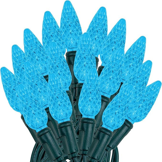 ‎‎‎Novelty Lights 24FT 70 LED C6 LED Christmas String Lights, Outdoor Christmas Tree Commercial Grade LED String Lights, Permanent Christmas Lights Outdoor Tree Decorations Outdoor (Teal)