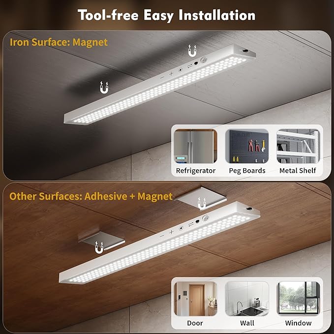 160LEDs Touch-Control Under Cabinet Lighting w/4000mAh Battery, Cordless Motion Sensor Under Counter Lights for Kitchen, Magnetic Rechargeable Closet Lights - 1Pack/White, 2025 Fall