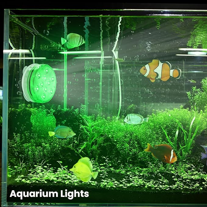 Pool Lights, Rechargeable Submersible LED Light with Strong Magnet Base, Suction Cups & Adhesive, RF Remote Aquarium Lights, Waterproof RGB Color Changing Underwater Lamp with Timing,1Pack