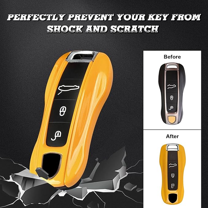 x xotic tech Yellow Remote Key Covers Case, Compatible with Porsche Cayenne Cayman Panamera 971 Macan Taycan 911 991 918 Carrera 992, 3PCS Smart Key Fob Painted Keyless Entry Protectors