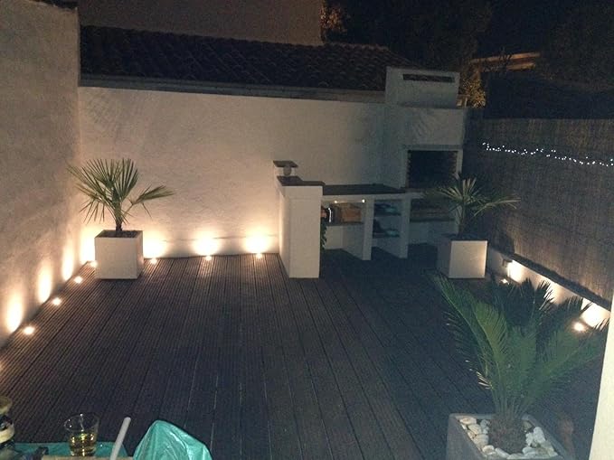 1 Pack Led Deck Lights Outdoor Waterproof Low Voltage Stainless Steel 1W Outdoor Yard Garden Decoration Lamps Landscape Pathway Patio Step Stairs LED In-ground Lights Silver Border(Warm White)