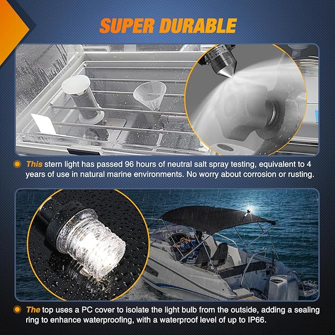 Nilight Marine Boat Stern Light 9Inch White Fold Down Anchor Lights 12V 24V Waterproof 360° Lighting Navigation Lamp for Fishing Sailboat Yacht Pontoon Speedboat Dinghy