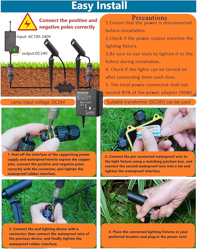 Outdoor Landscape Lighting, Mini Size Low Voltage LED Spotlight(3000K), IP65 Waterproof, with Quick Installation Accessories, for House Patio Garden Fence Tree Yard Plant Lawn Flags Use
