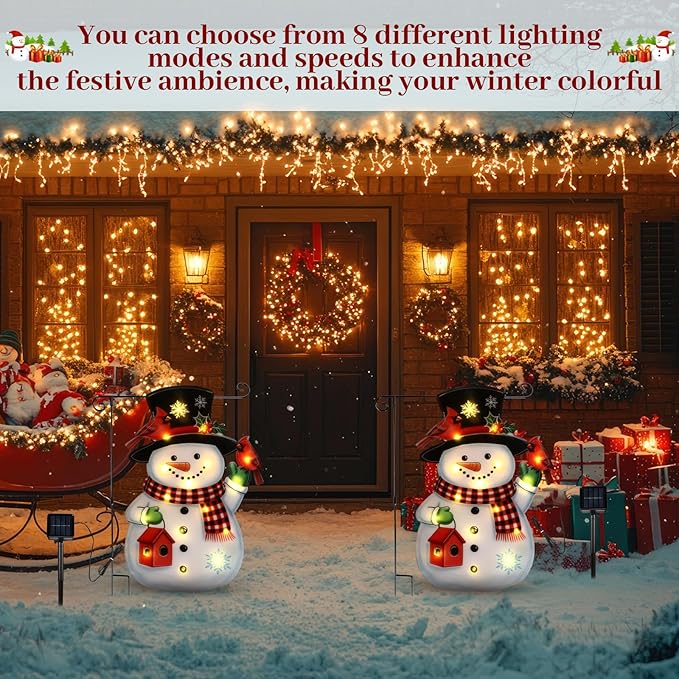 VIHOSE Lighted Christmas Garden Flag, 12 x 18 Inch 8 Modes Double Sided Solar Christmas Decorations, LED Snowman Garden Flag, Outdoor Yard Decor for Xmas Winter Patio Porch Lawn