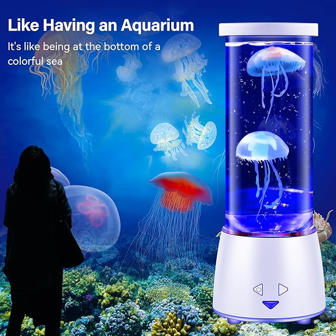 LED Jellyfish Tank Table Lamp with Remote Control, 17 Color Changing Night Light Aquarium Lamp Ambient Light for Living Room Bedroom Office, Christmas Holiday Birthday Gifts for Kids Adults Women Men