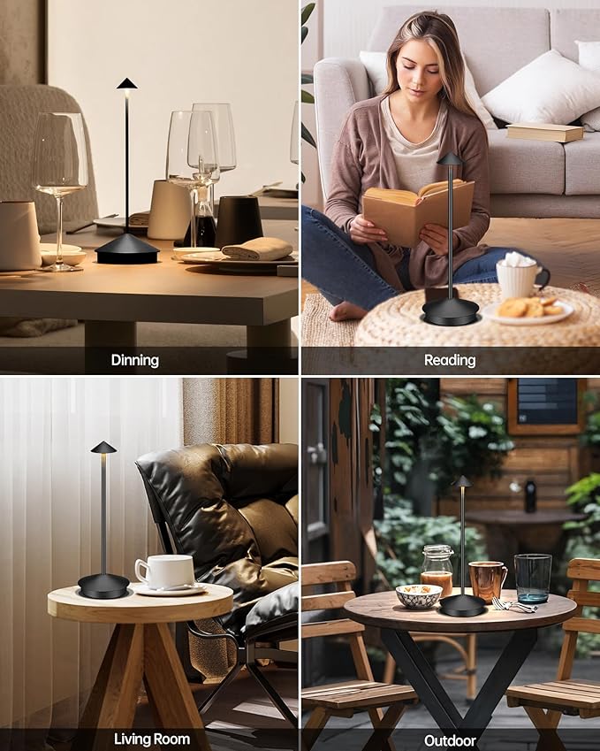 Portable Led Cordless Lamp Table Light, Rechargeable 6000mAh Battery Outdoor Table Lamp for Dinning Restaurant Patio Bedroom Camping, IP54 Waterproof, Dimmable