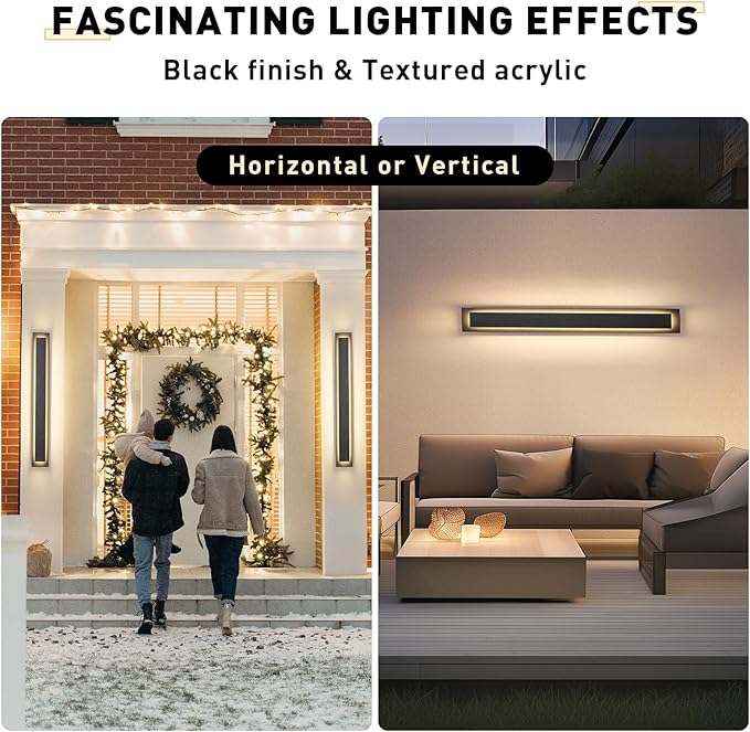 39.4 in Long Outdoor LED Wall Lights, Modern Exterior Garage Wall Light,Outside Light Fixtures for House,Patio,Front Porch,36W Black Outdoor Wall Sconce Waterproof 2 Pack(3000K Warm White)