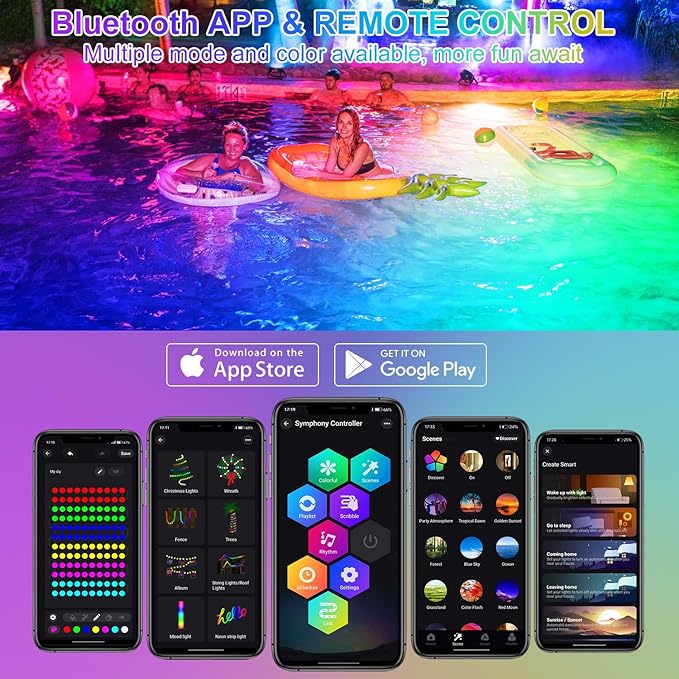 T-SUN Colored Pond Lights with Timer,LED Underwater Pond Light Submersible Fountain Lights for Fish Tank Landscape Spotlight-Bluetooth APP & Remote Control,IP68 Waterproof,Aquarium,Yard (1 Heads)