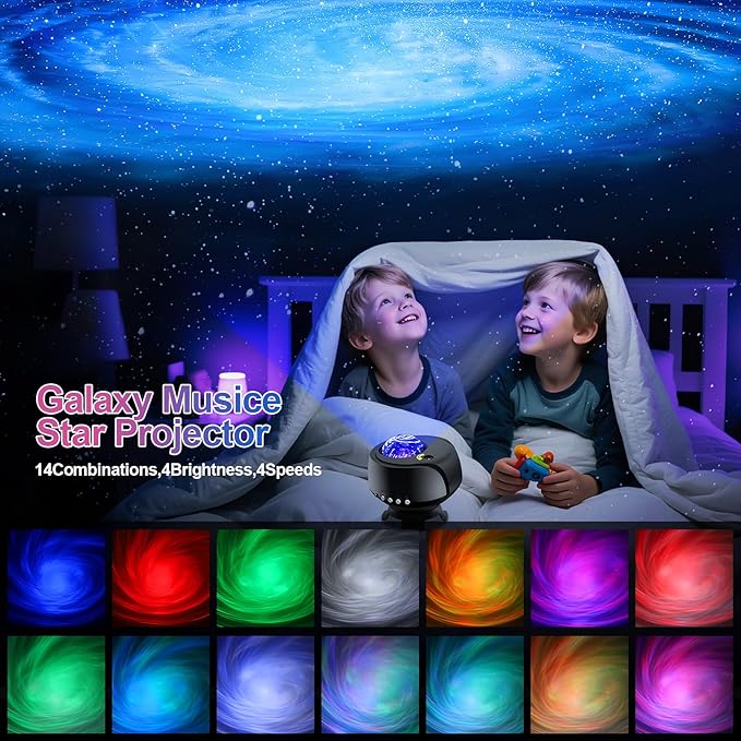 Larger Coverage Area Galaxy Projector,with Changing Galaxy Shapes Star Projector,Night Light with Bluetooth Speaker,White Noise,Gifts for Kids,Adults,Christmas,Birthday(Black)