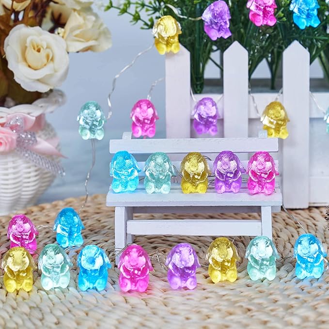 Easter Bunny Ornaments String Lights, Mini Rabbit Fairy Decorative Lights 10 ft 30 LED USB Plug in Battery Operated with Remote for Resurrection Sunday Tabletop House Front Door Patio Decor