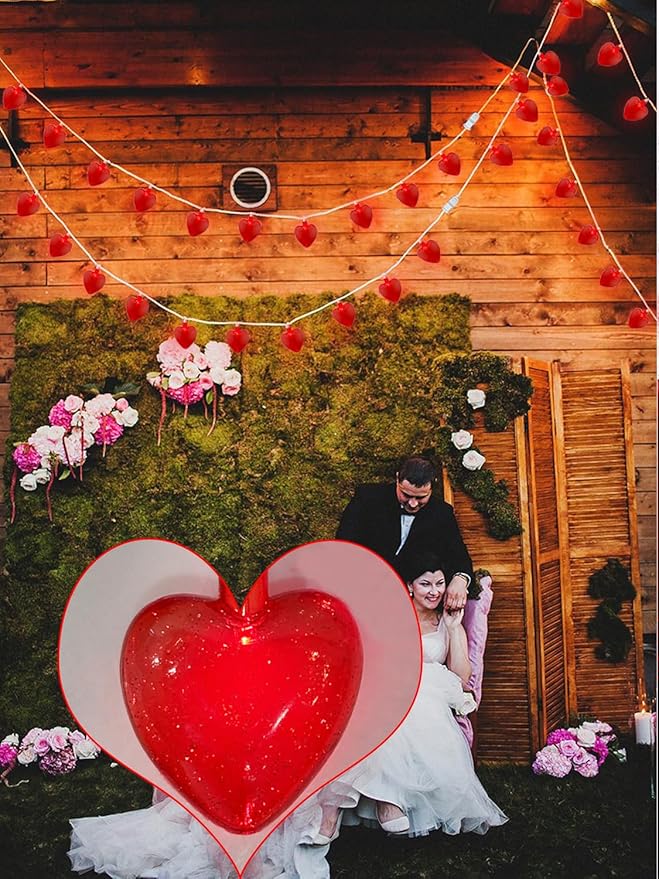 SUNSGNE Red Heart String Lights Valentines Lights, 8.5FT Plug in Fairy String Lights with 10 LED Red Heart Bulbs for Indoor Outdoor Home Room Party Wedding Valentine's Decor, White Wire