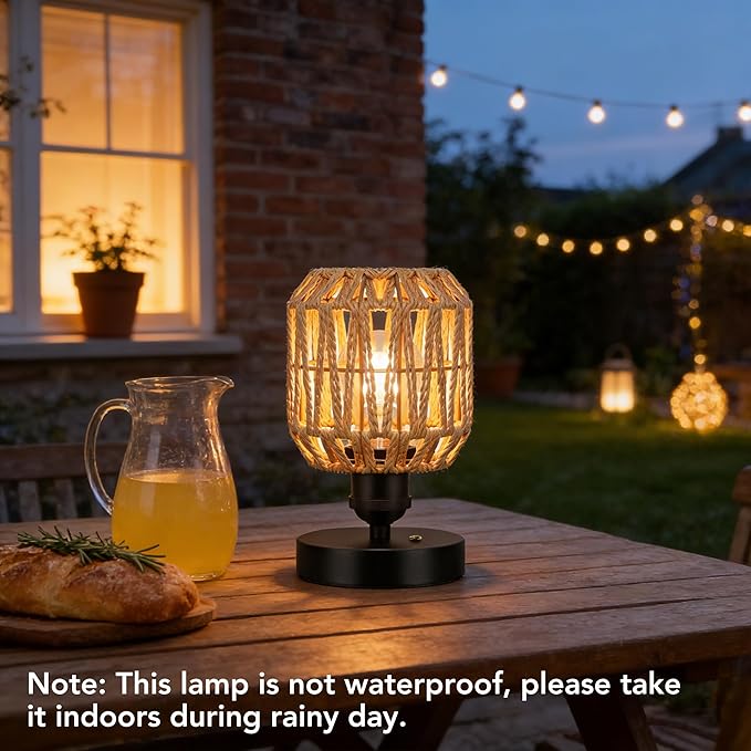 WIHTU 2 Pack Rechargeable Table Lamps, Cordless Lamp with 5000 mAh Battery Operated, Outdoor Wireless Rattan Touch Lamps, Portable Dimmable Lamp for Restaurtrant Home Camping Patio (Bulbs Included)
