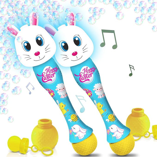 ArtCreativity Easter Bunny Bubble Wand (2 Pack), Easter Basket Stuffers for Toddler, 14" Light Up Automatic Bubble Maker with LED & Music, Bubbles for Kids, Toys for Toddlers
