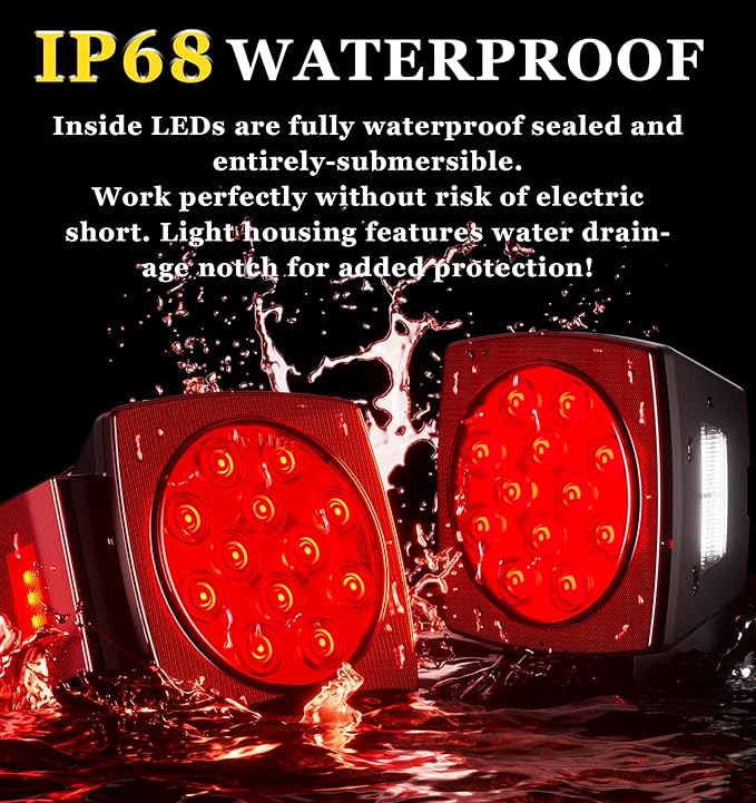 Cyfie LED Trailer Light Kit, Super Bright Submersible Brake Stop Turn Tail License Lights for Under 80" Camper Truck RV Boat Snowmobile, IP68 Waterproof, DOT Certified, 25ft Wiring Harness