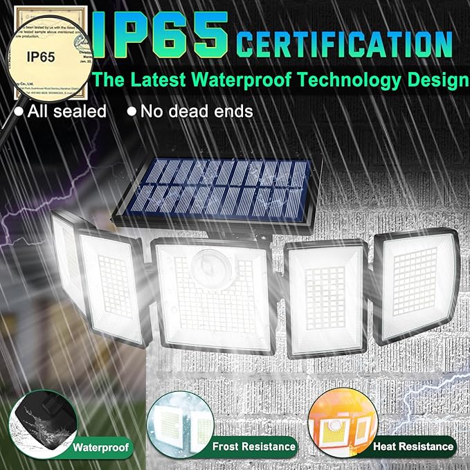Solar Lights Outdoor Waterproof Motion Sensor - 416 LEDs 3000 Lumens Super Bright 3 Brightness 3 Modes 2400mAh 360° Illumination 32ft Solar Flood Security Light for Outside (with Stakes, 2)